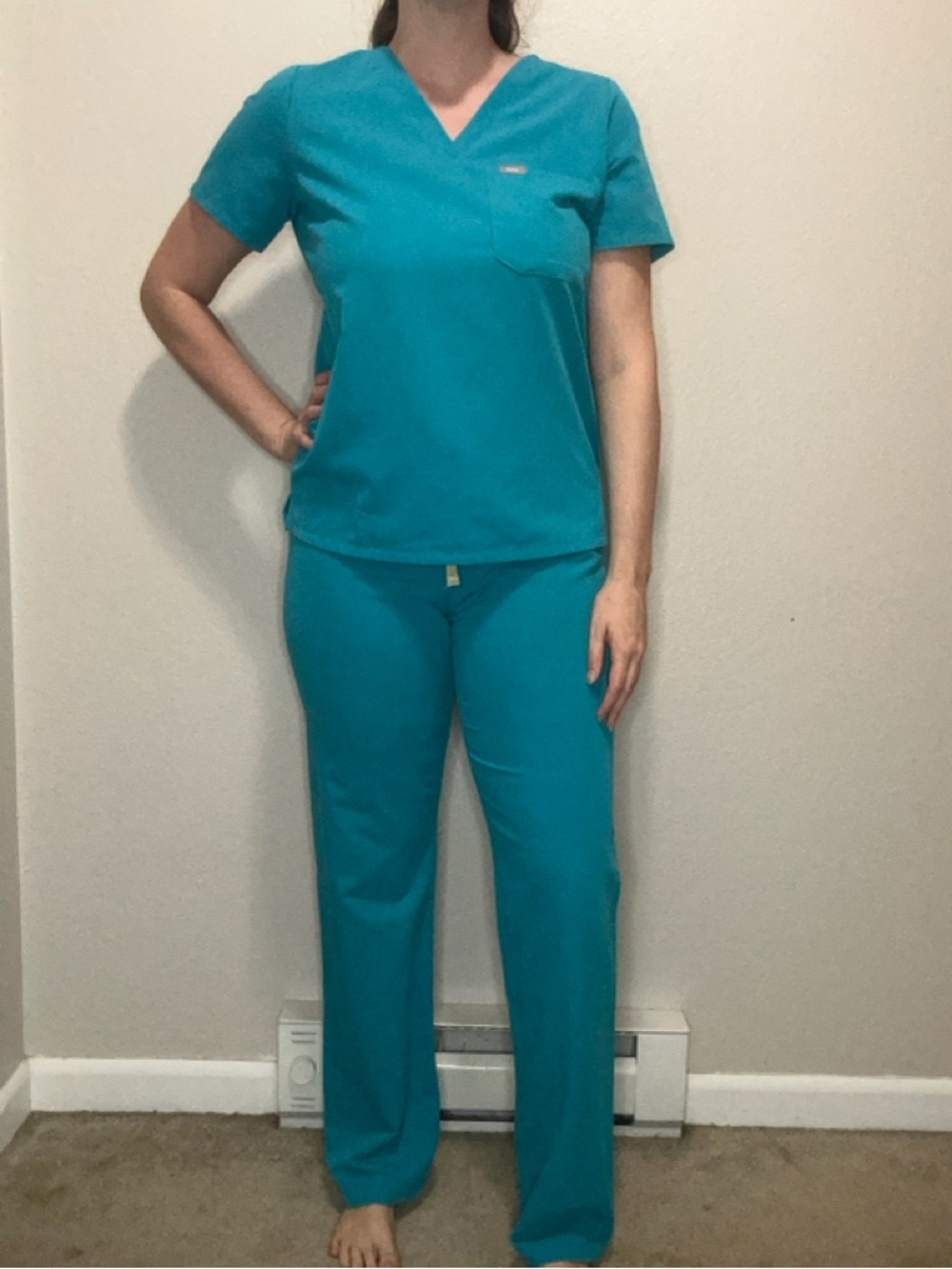 FIGS Catarina Scrub Top + Livingston Pants Set Teal Size Medium Tall
